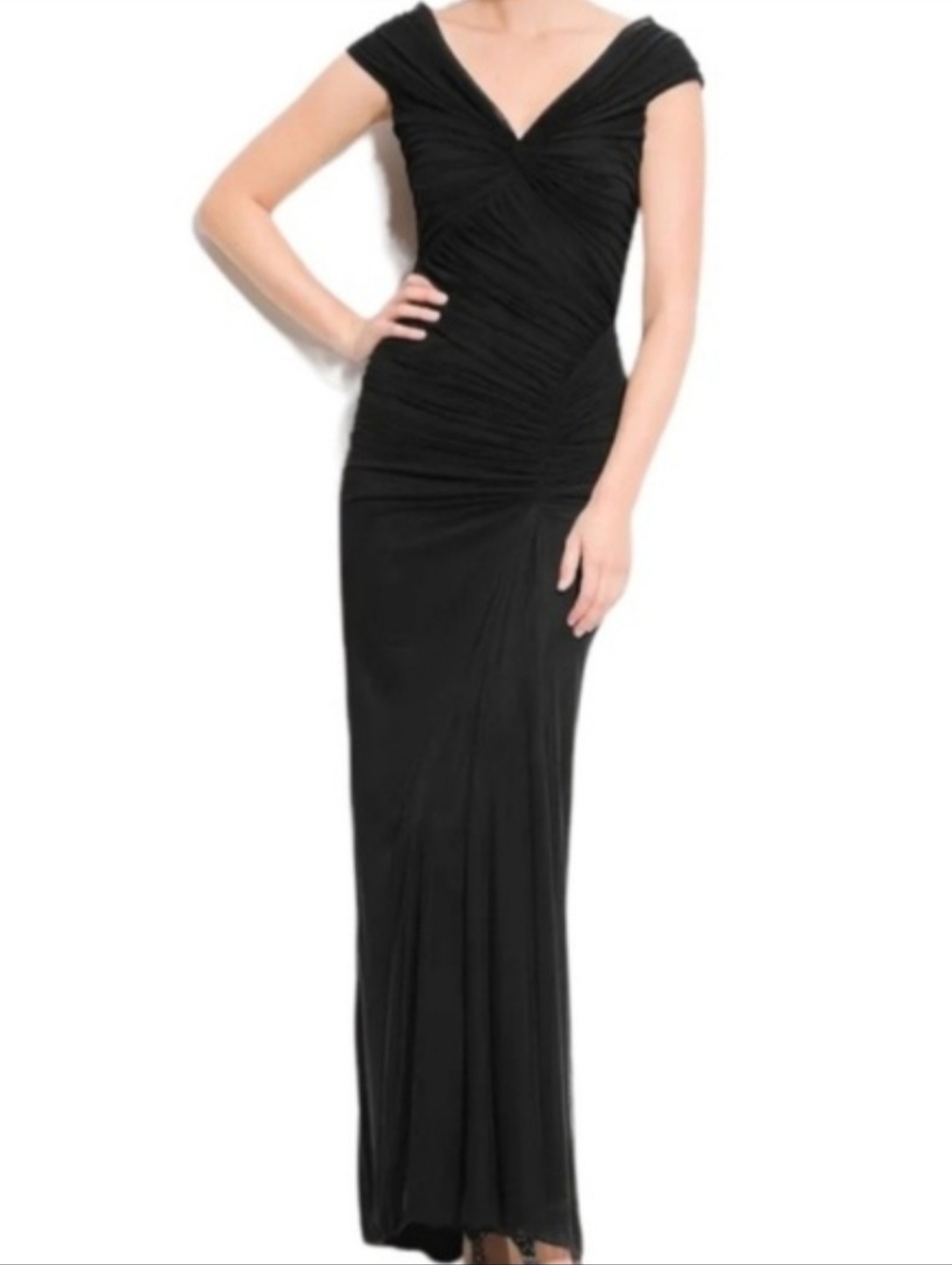 Tadashi Shoji Off-Shoulder Twist Mermaid Evening Gown Black
